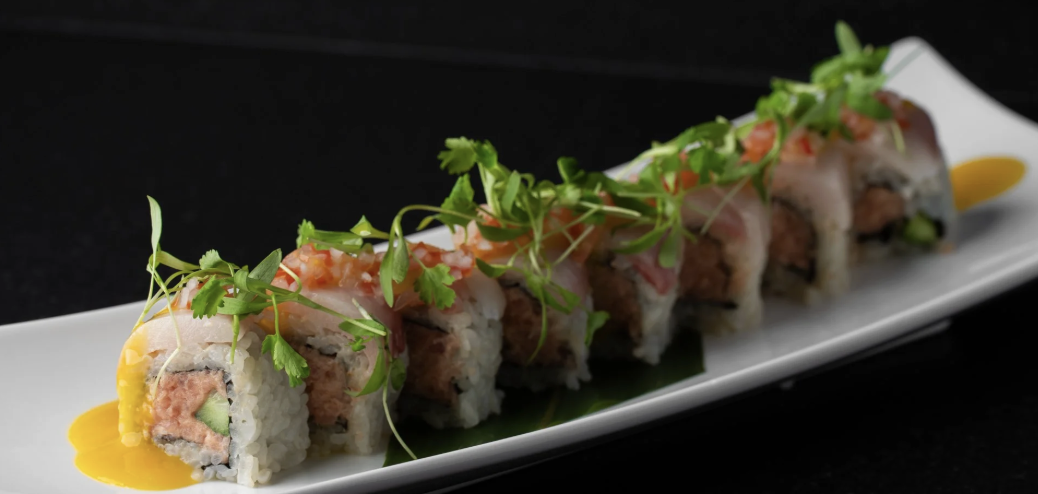 AKA Sushi signature dishes "SOS" Scallop Roll, Lemon Albacore Roll, Firecracker, Ahi Tuna Tower